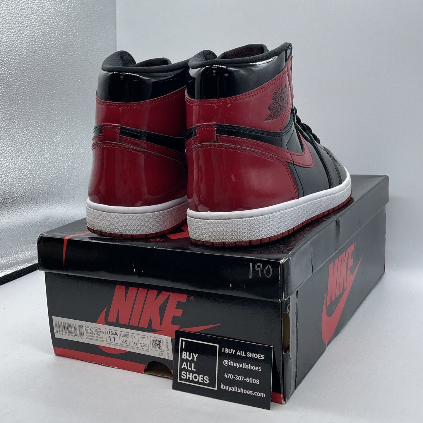 Size 11 - Jordan 1 Retro OG High Patent Bred Red Black White (555088-063)