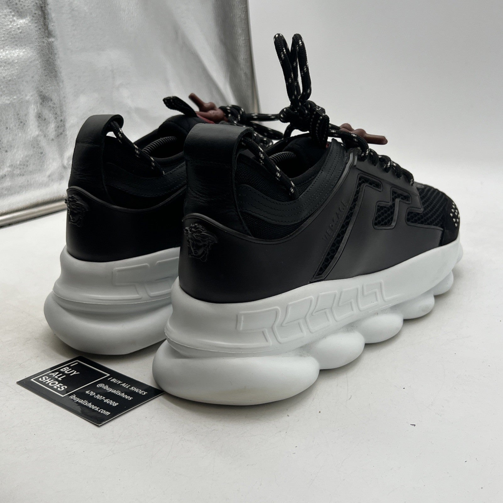 Size 46 - Versace Chain Reaction Black Burgundi Fashion Designer Sneaker