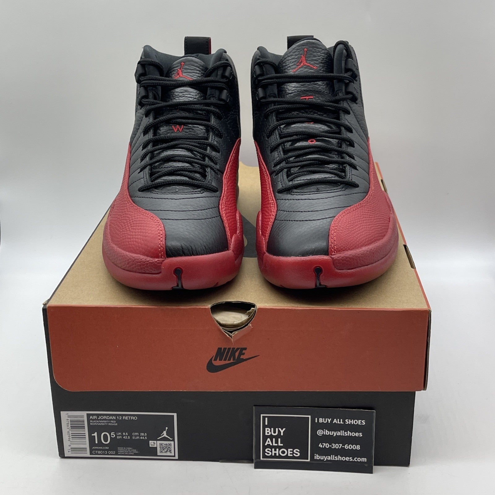 Size 10.5 - Air Jordan 12 Retro 2025 Flu Game Black Red Leather (CT8013-002)