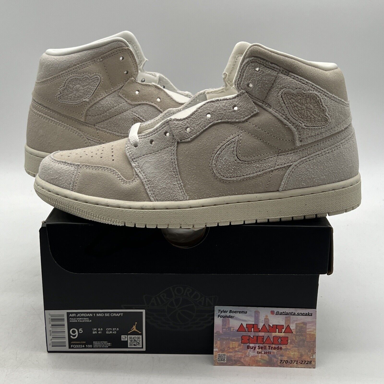 Size 9.5 - Air Jordan 1 SE Craft Mid Pale Ivory Suede (FQ3224-100)