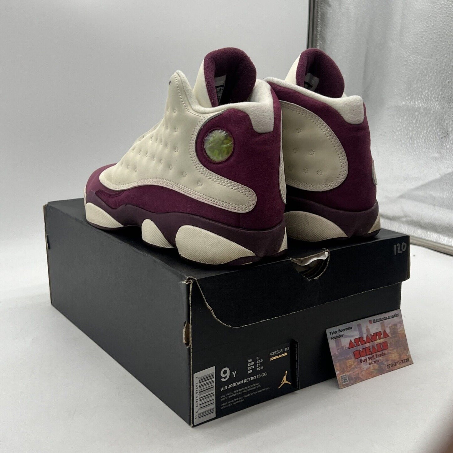 Size 9Y - Jordan 13 Retro Bordeaux  Maroon Cream Suede  (439358-112)