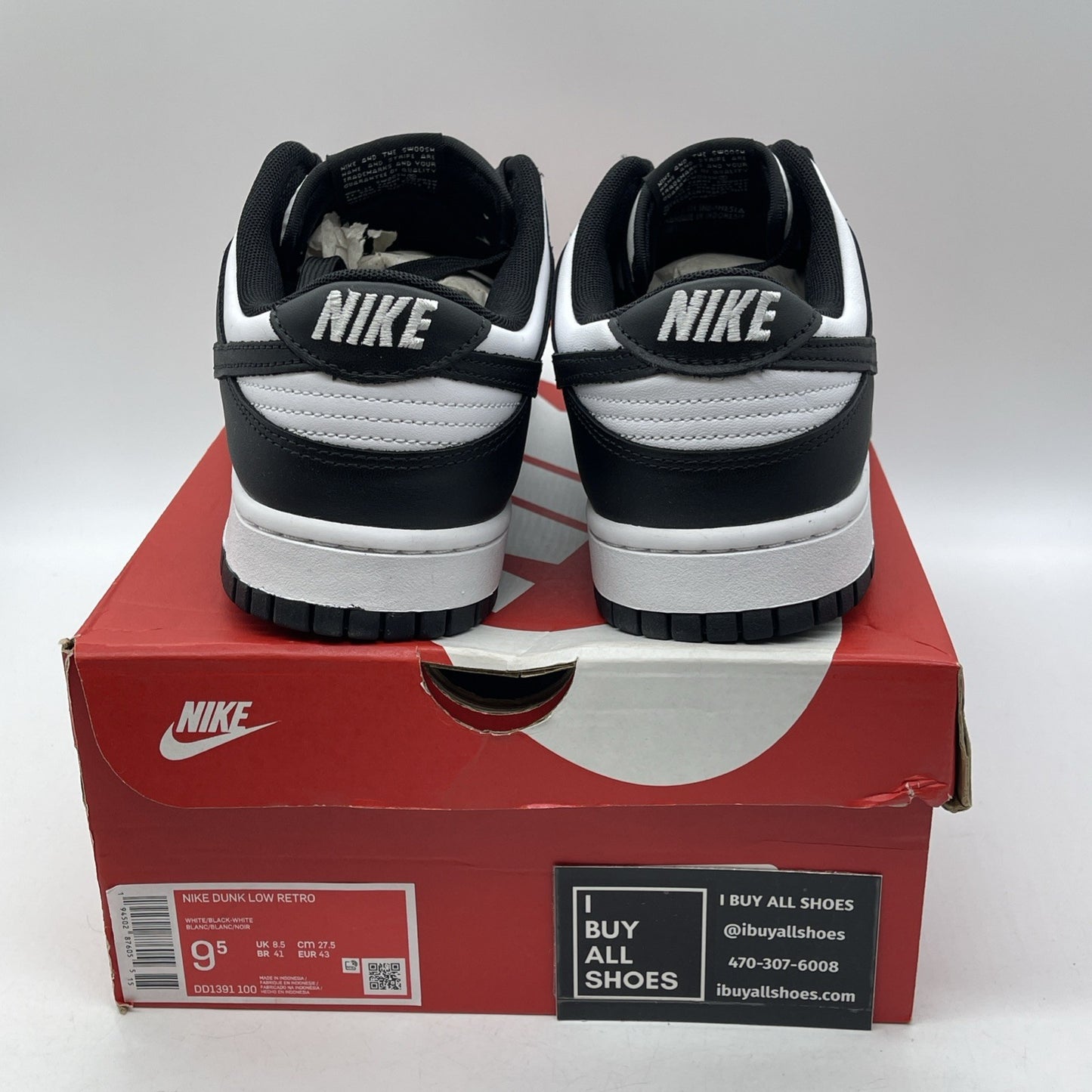 Size 9.5 - Nike Dunk Low Black White Leather (DD1391-100)