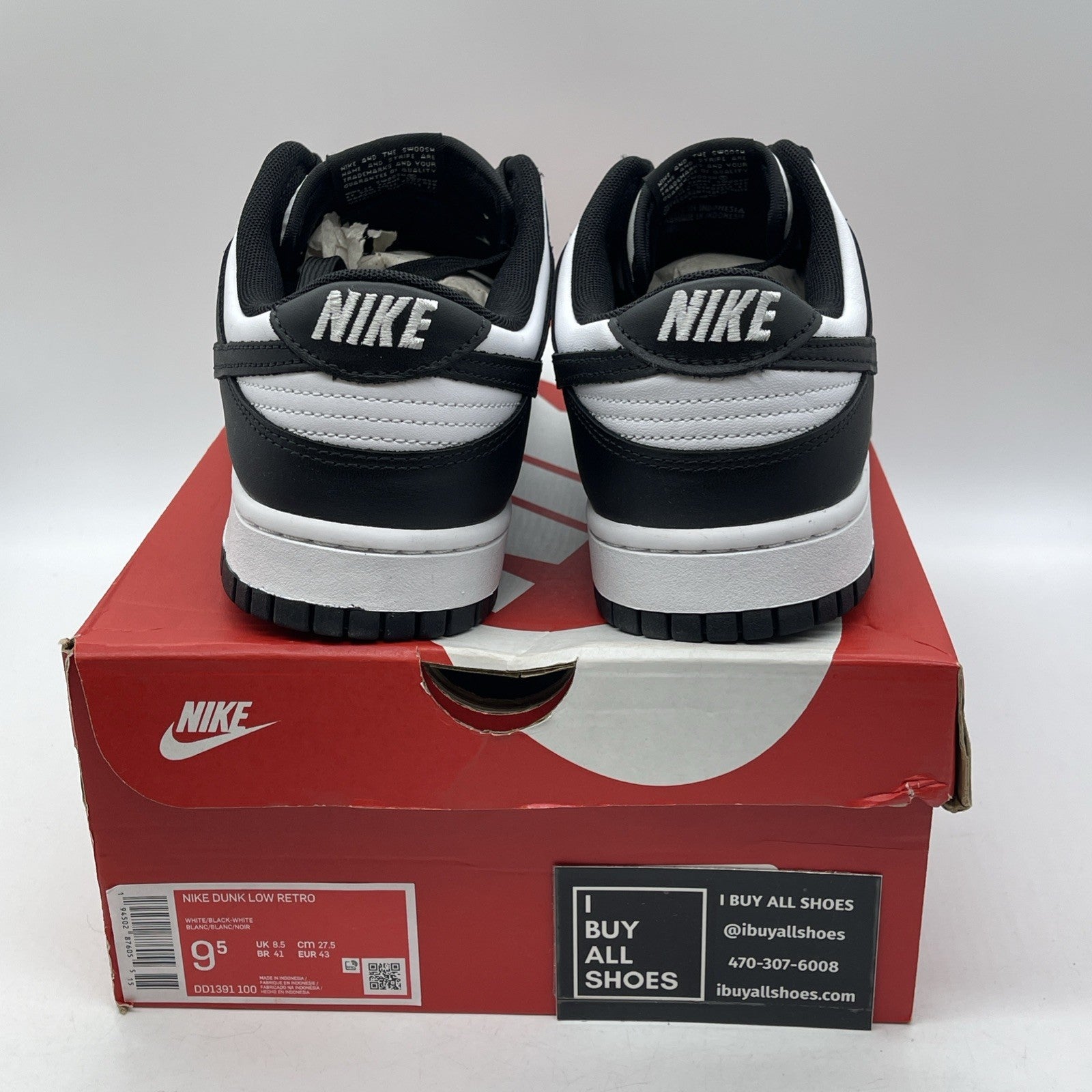 Size 9.5 - Nike Dunk Low Black White Leather (DD1391-100)