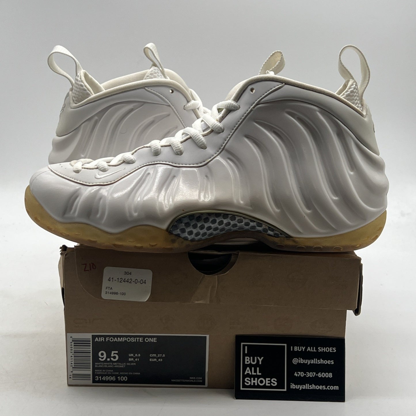 Size 9.5 - Nike Air Foamposite One White-Out (314996-100)