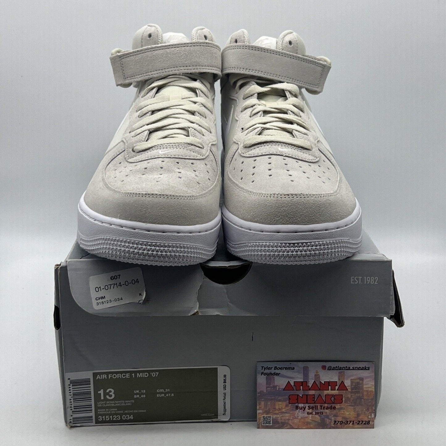 Size 13 - Nike Air Force 1 '07 Mid Light Bone White Suede (315123-034)