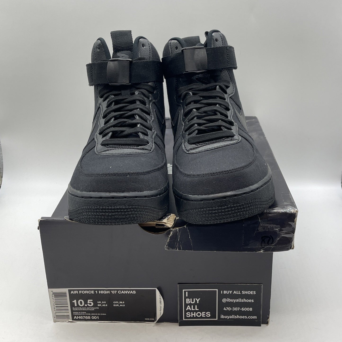 Size 10.5 - Nike Air Force 1 High Black Canvas (AH6768-001)
