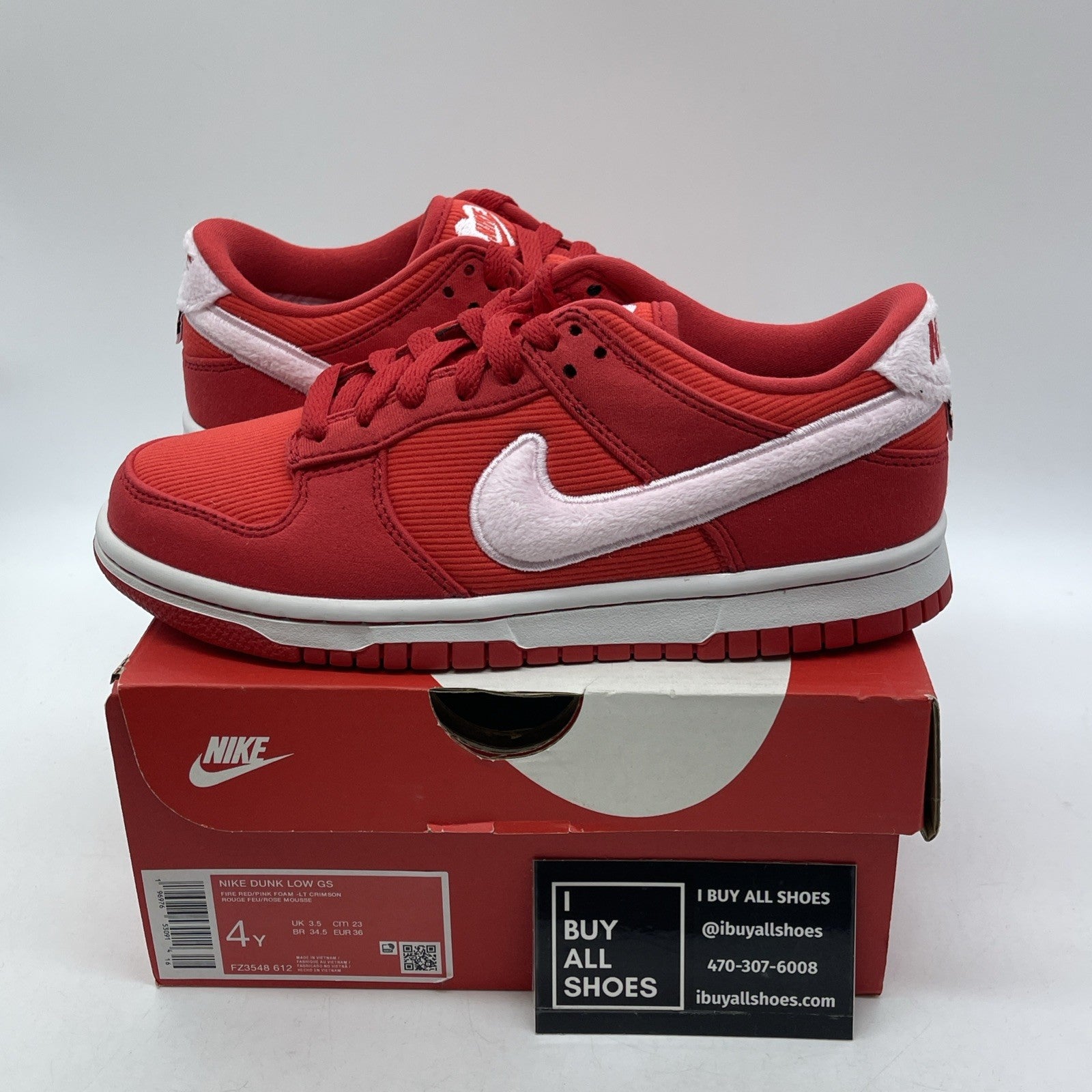 Size 4Y (GS) - Nike Dunk Low Valentine's Day Pink Red Suede (FZ3548-612)