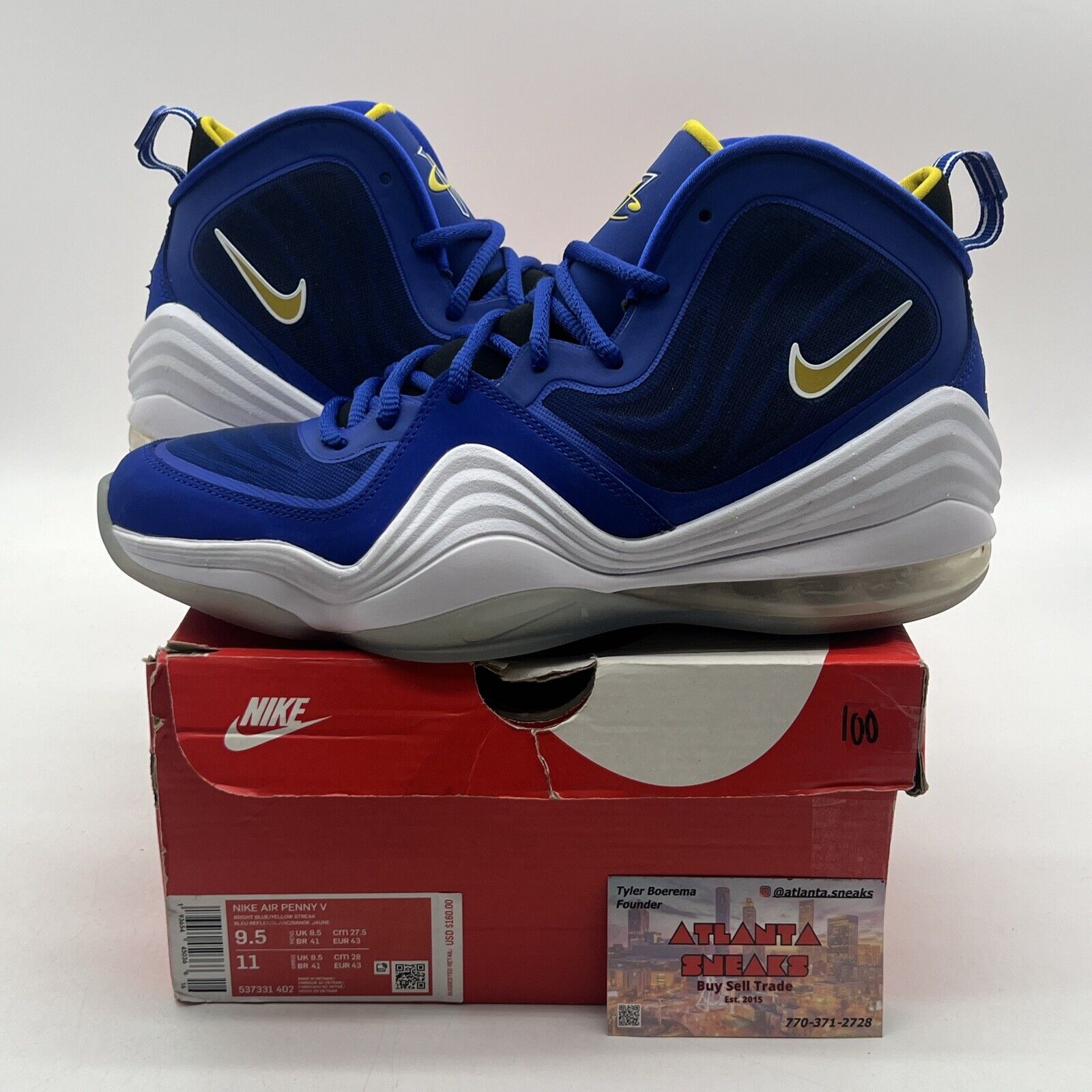 Size 9.5 - Nike Air Penny 5 Blue Chips White Blue Icey Yellow (537331-402)