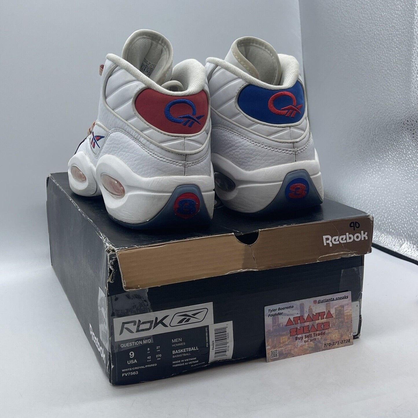 Size 9 - Reebok Question Mid Double Cross red Blue Leather Suede (FV7563)