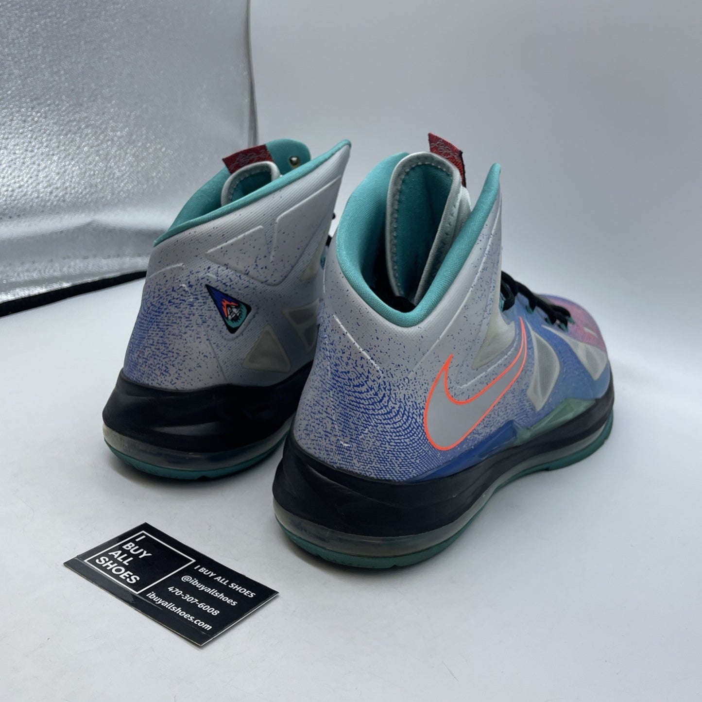 Size 14 - Nike LeBron 10 Pure Platinum Grey Black Blue Leather (541100-008)