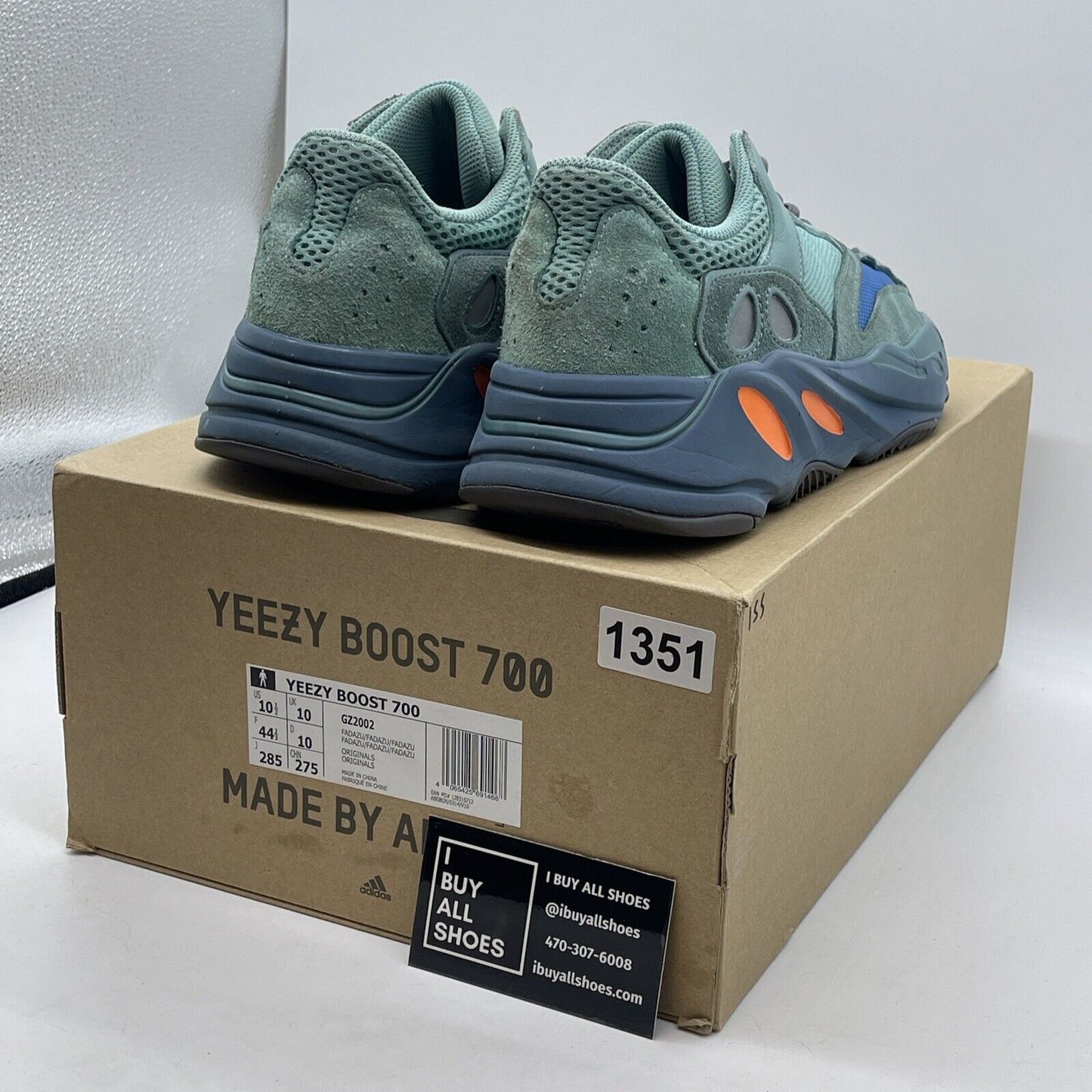 Size 10.5 - adidas Yeezy Boost 700 Faded Azure Blue Orange Suede Leather -GZ2002