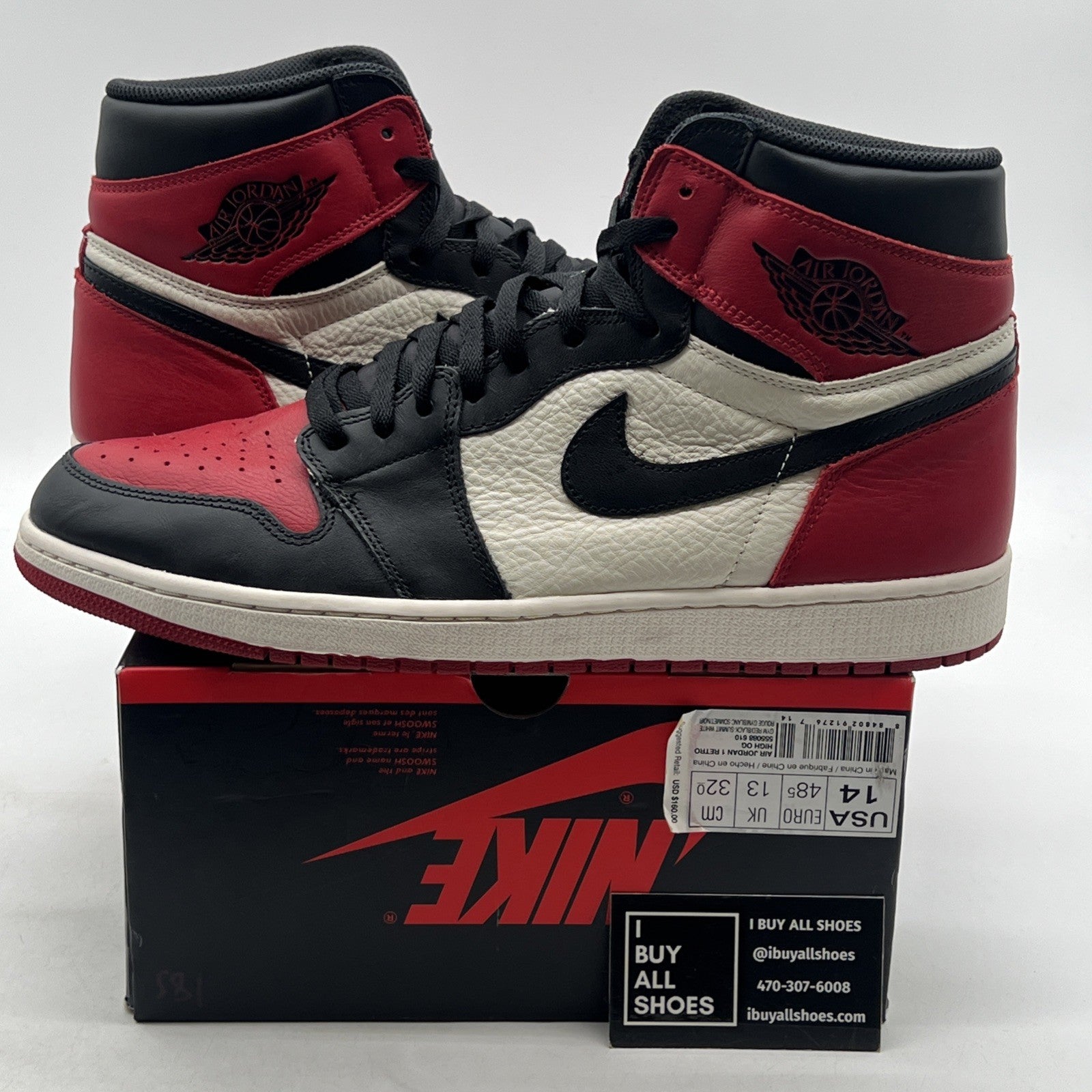 Size 14 - Air Jordan 1 Retro OG High Bred Toe (555088-610)