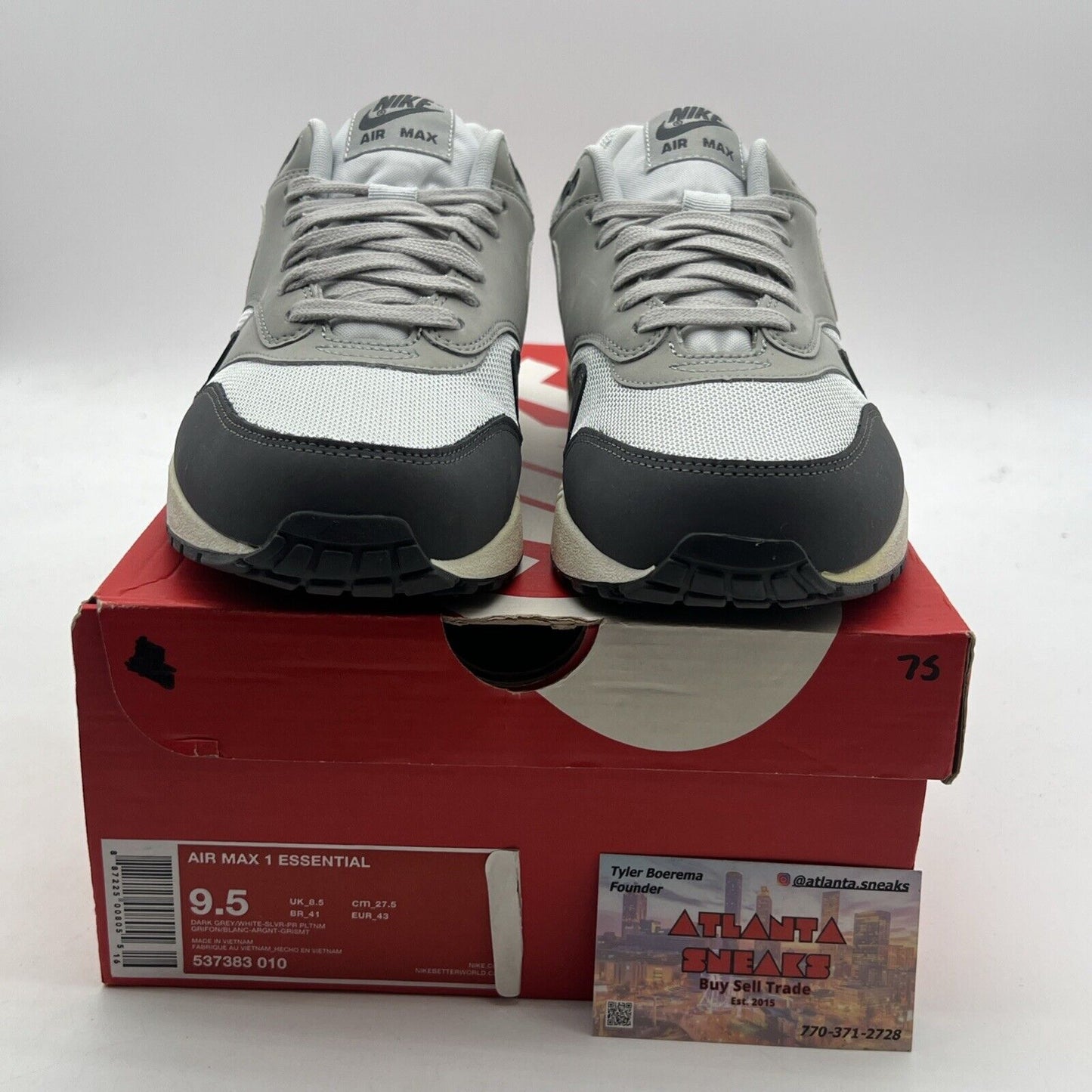 Size 9.5 - Nike Air Max 1 Essential Silver Dark Grey (537383-010)