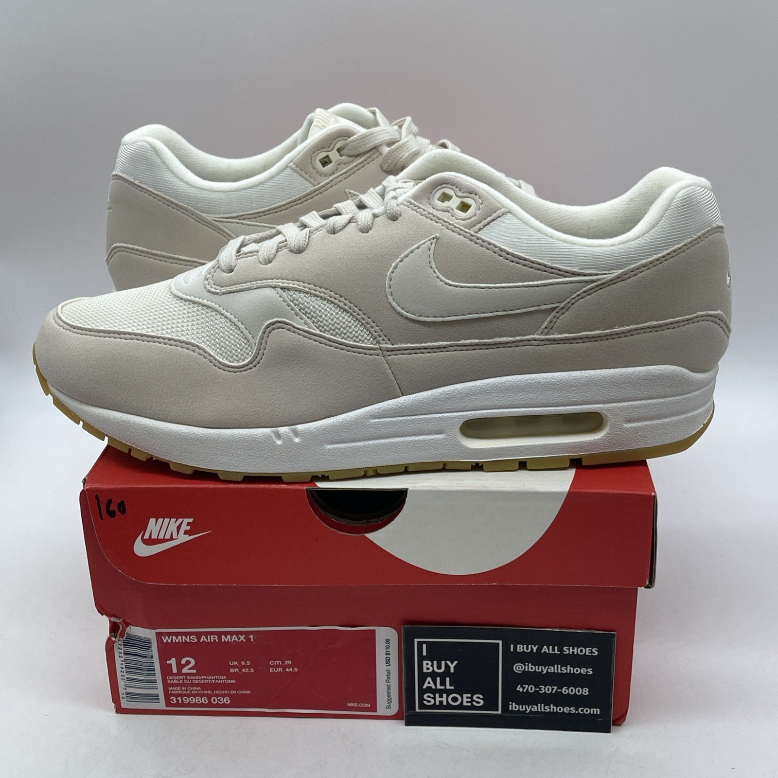 Size 12W - Nike Air Max 1 Desert Sand (319986-036)