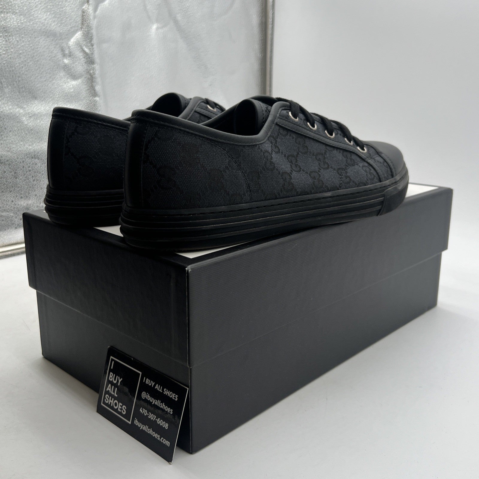 Size 11.5G - GUCCI GG Canvas Leather Low Top Sneakers Blackmade in ITALY