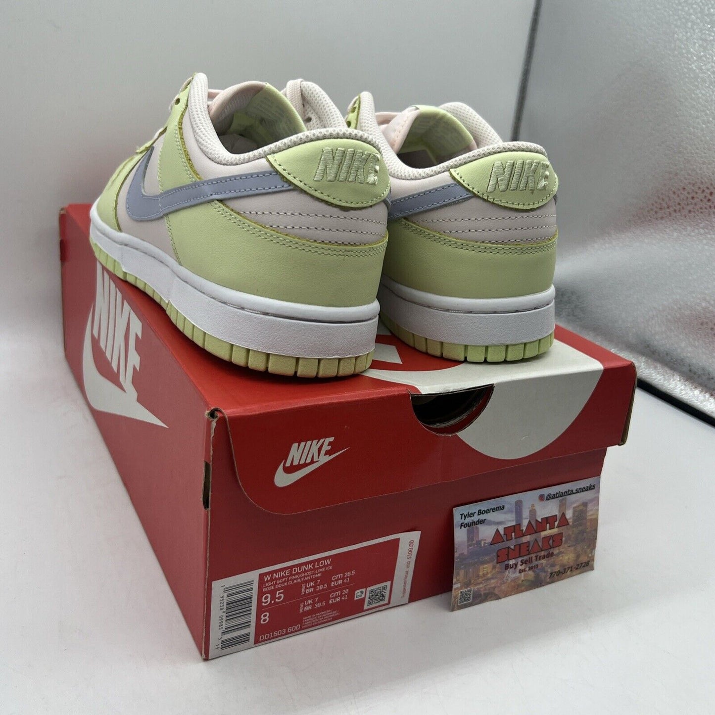 Size 9.5 - Nike Dunk Low Ghost/Light Soft Pink/Lime Ice/White Brand New Og All