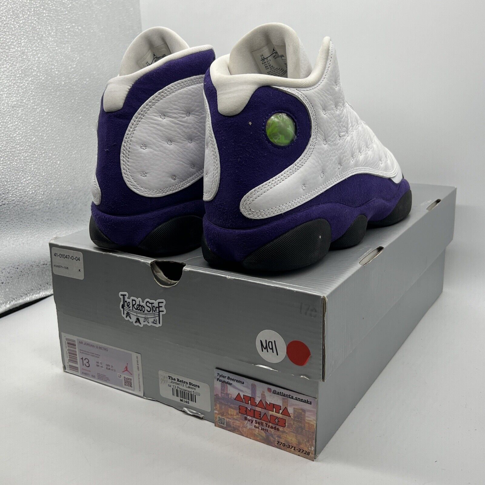 Size 13 - Air Jordan 13 Retro Lakers White Purple Black Leather Suede 414571-105