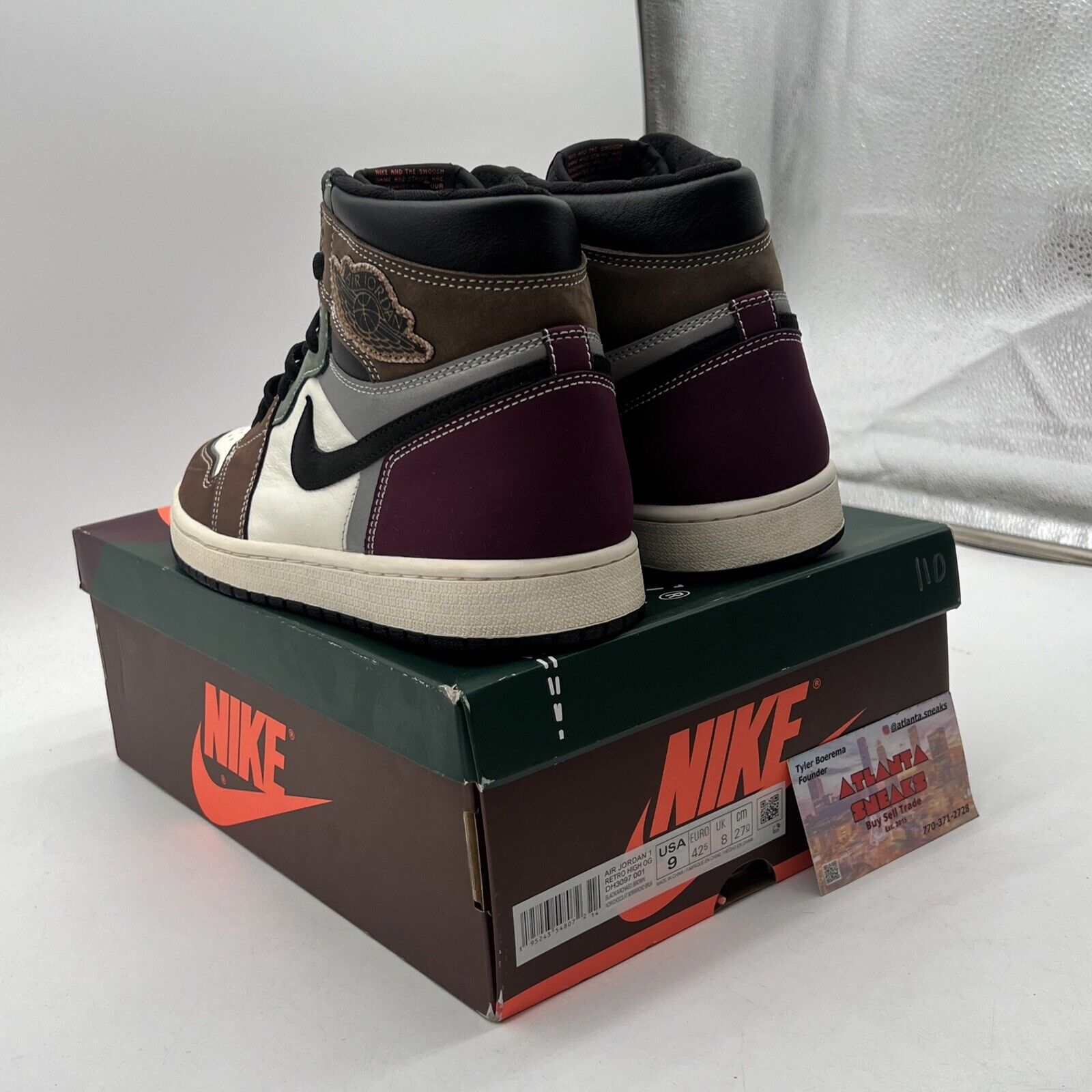 Size 9 - Jordan 1 High OG Crafted 2021 Brown Green Maroon Suede (DH3097-001)