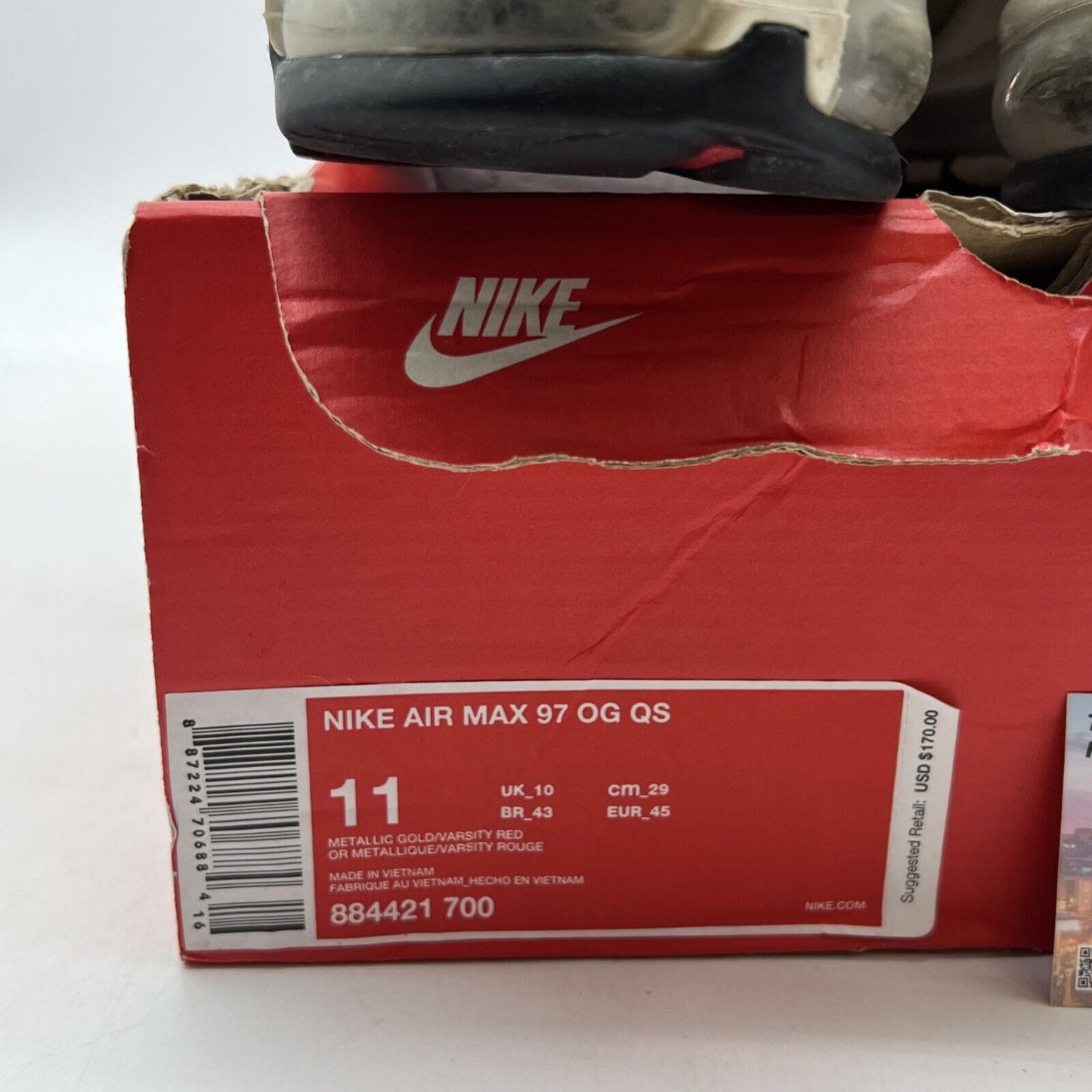 Size 11 - Nike Air Max 97 OG QS Metallic Gold (884421-700)