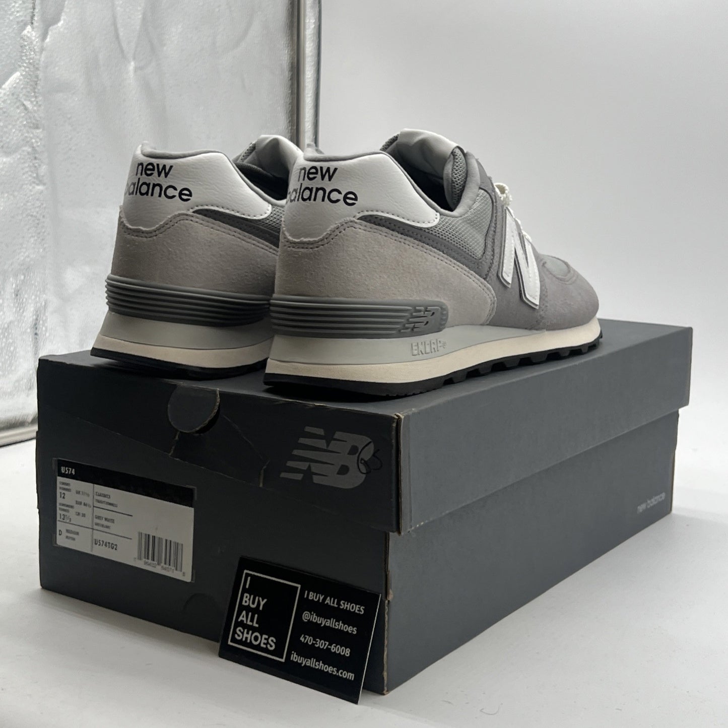 Size 12 - New Balance 574 Grey White (U574TG2)