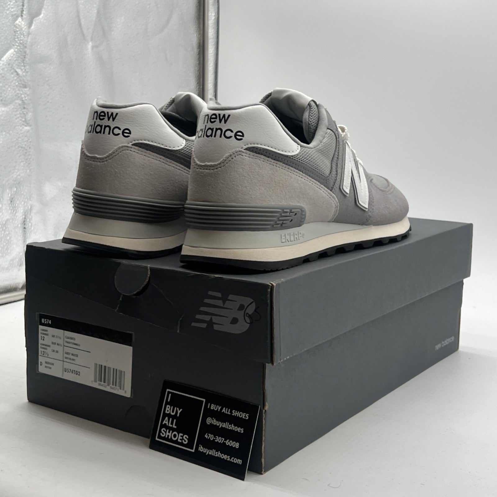 Size 12 - New Balance 574 Grey White (U574TG2)
