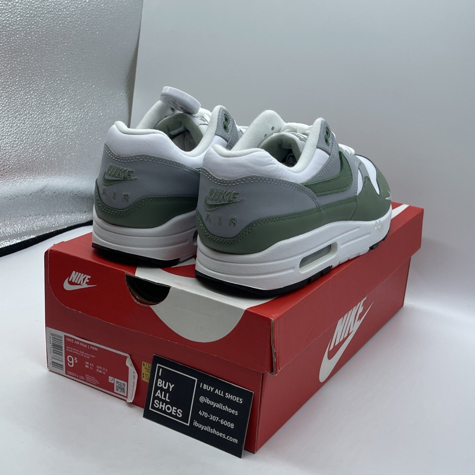 Size 9.5 - Nike Air Max 1 Grey Mint Grey White Leather (AH8145-015)