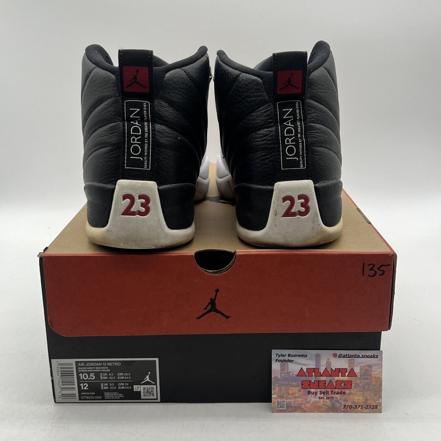 Size 10.5 - Jordan 12 Retro Mid Playoff Black White Leather Red (CT8013-006)