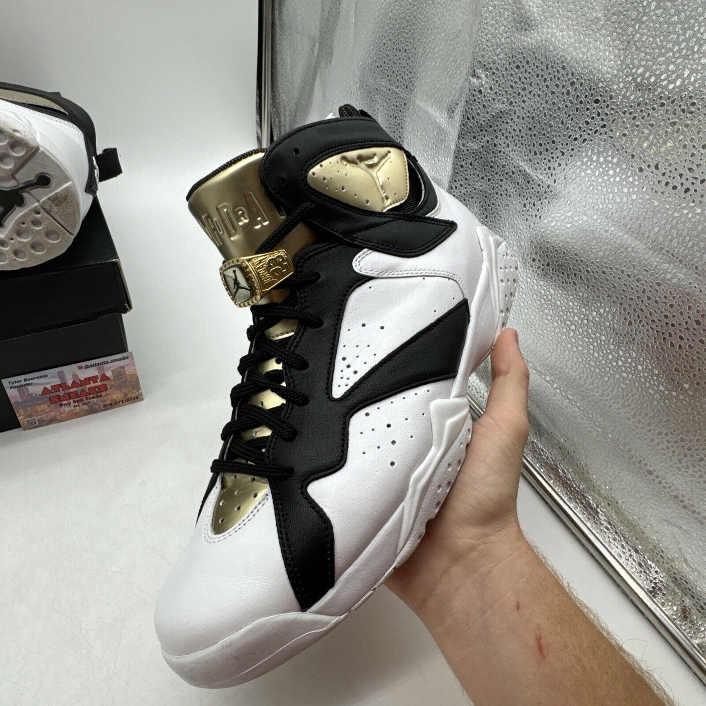 Size 12 - Air Jordan 7 Retro Champagne Gold White Black Leather Metal Rings Prem