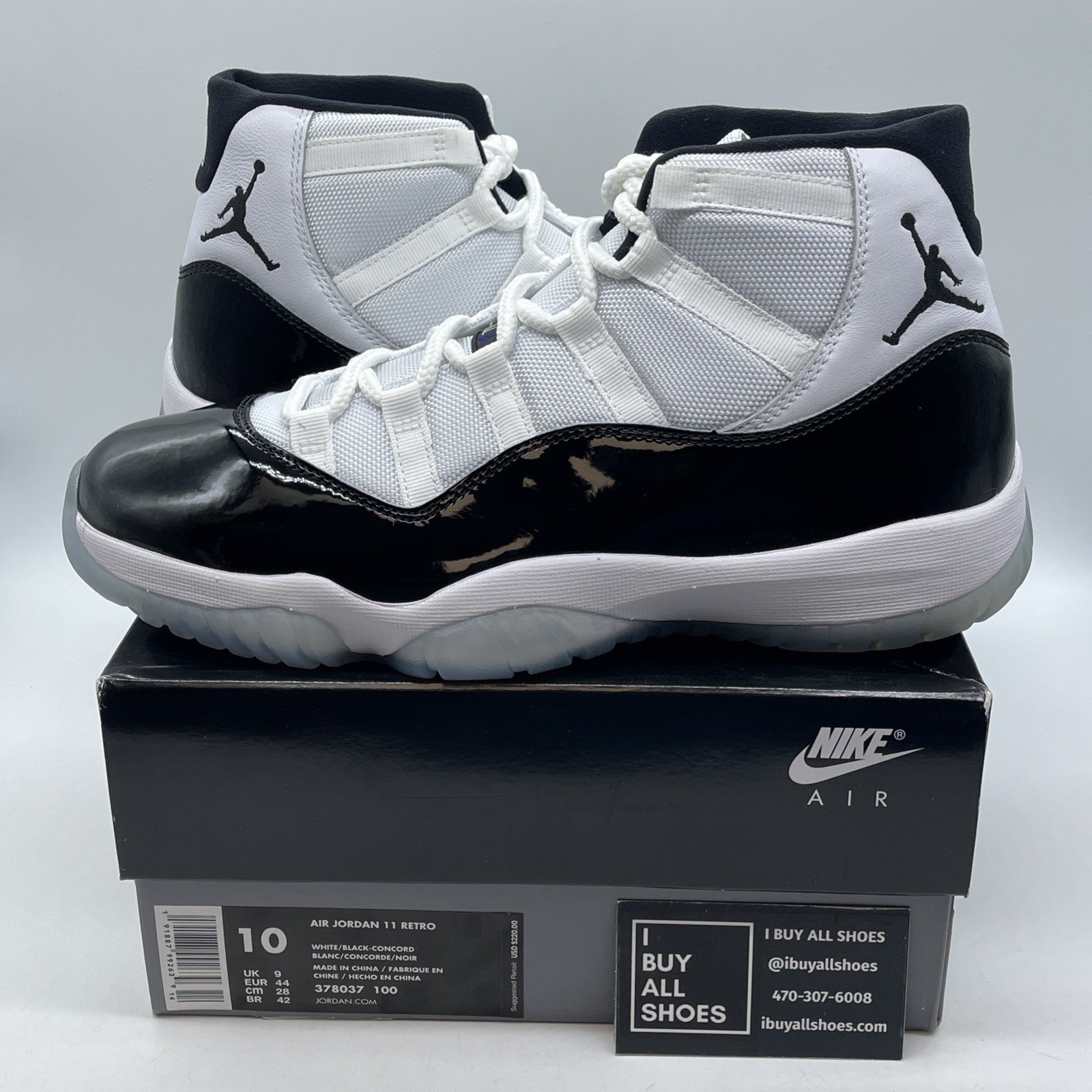 Size 10 - Jordan 11 Retro High Concord White Black Suede Leather (378037-100)