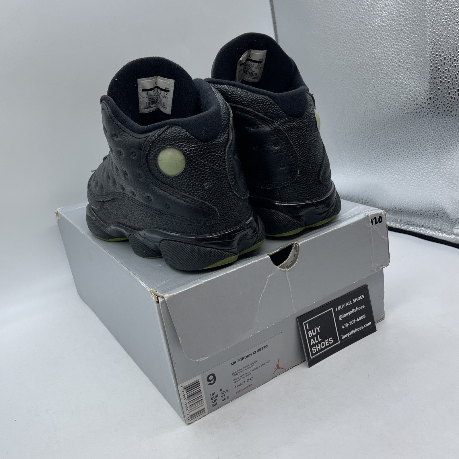 Size 9 - Air Jordan 13 Retro 2017 Altitude Black Leather (414571-042)