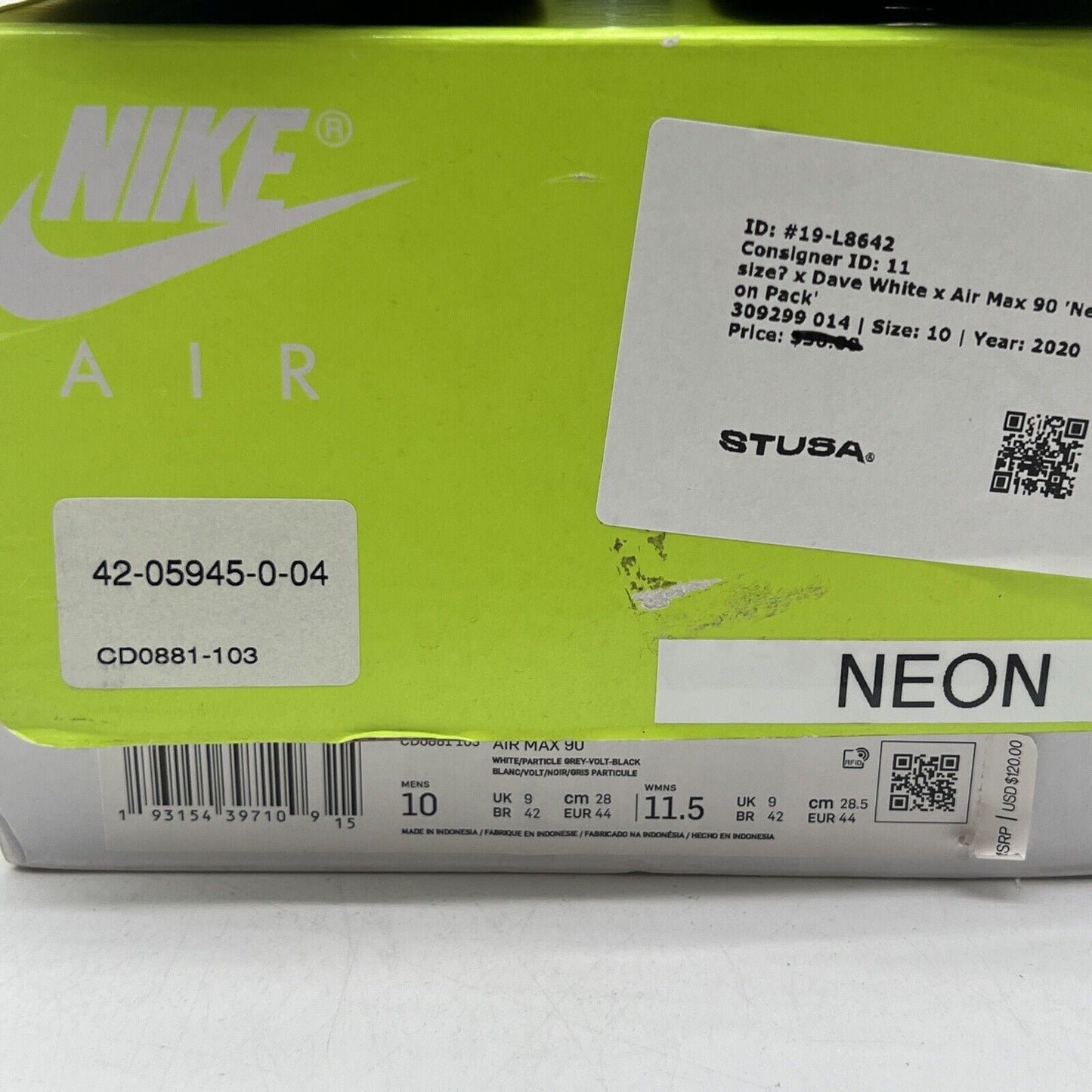 Size 10 - Nike Air Max 90 2020 Volt Black Grey White (CD0881-103)