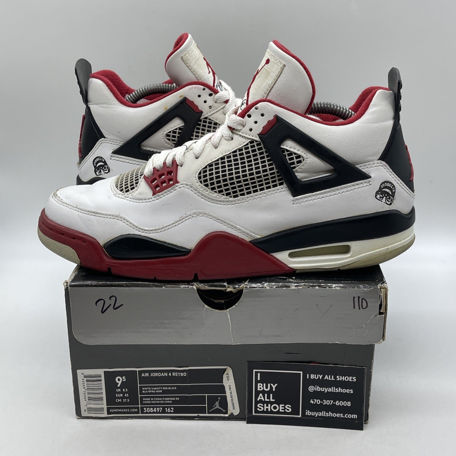 Size 9.5 - Air Jordan 4 Retro Mars Blackmon White Red Leather (308497-162)