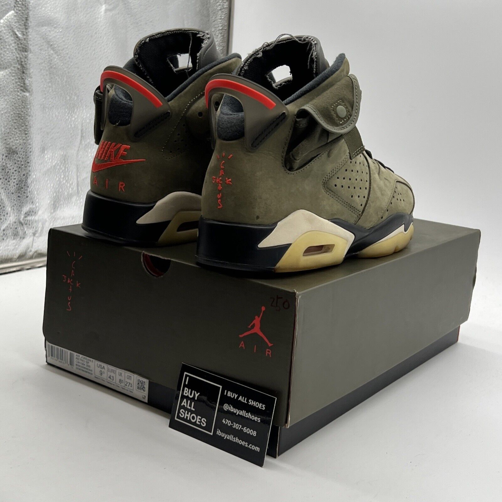 Size 9.5 - Air Jordan 6 Retro x Travis Scott Mid Olive (CN1084-200)