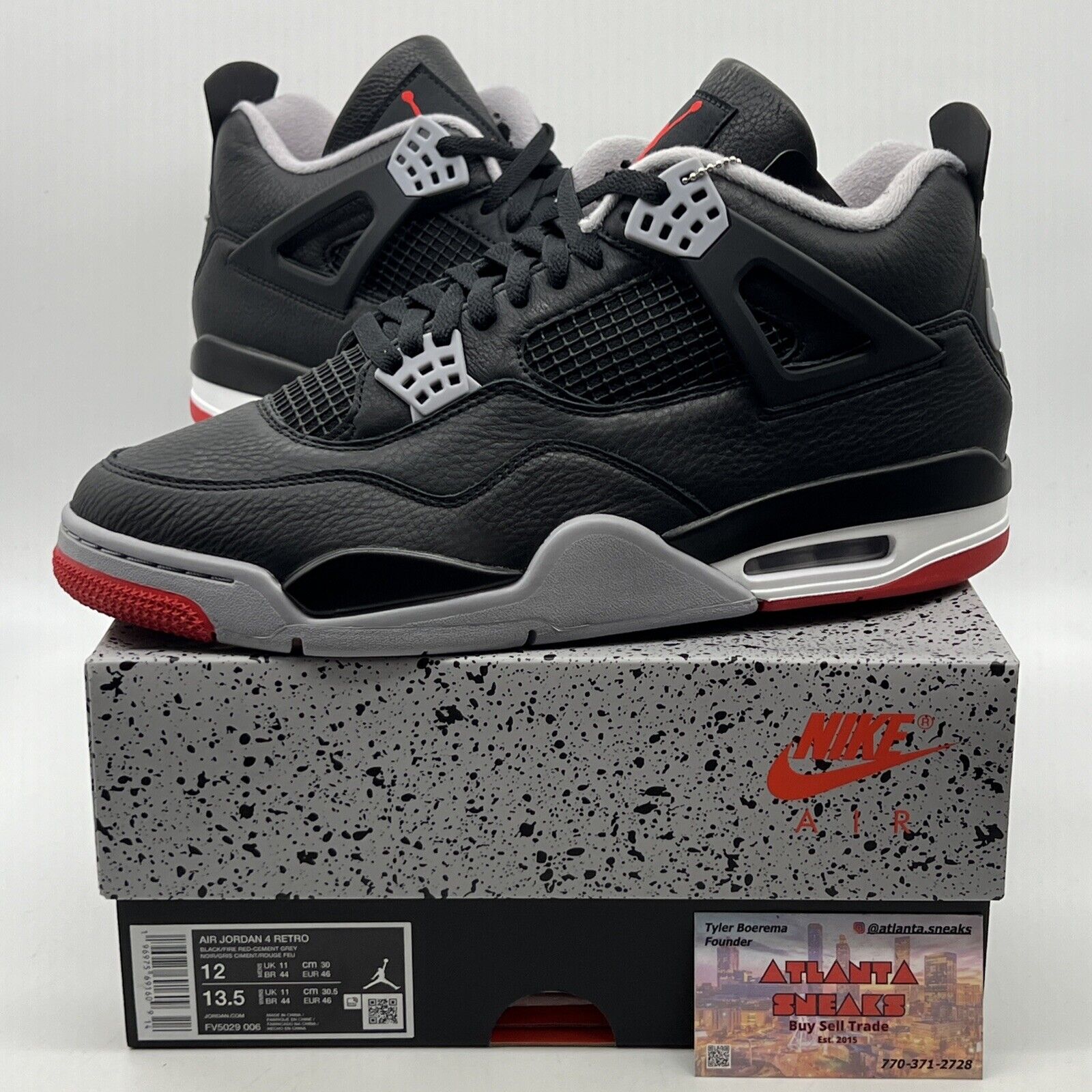 Size 12 - Air Jordan 4 Retro Bred Reimagined Black White Grey Leather FV5029-006