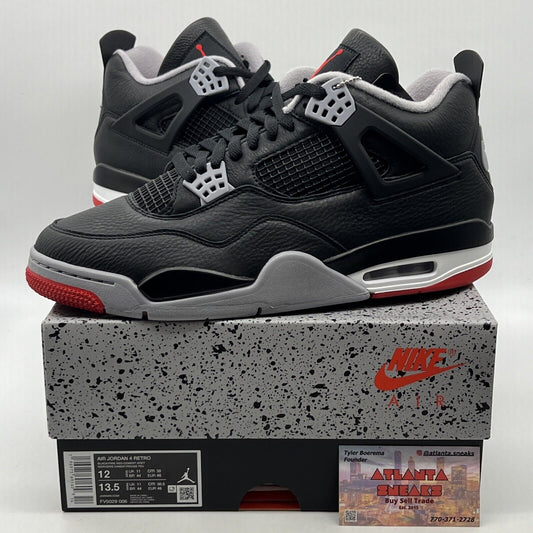 Size 12 - Air Jordan 4 Retro Bred Reimagined Black White Grey Leather FV5029-006