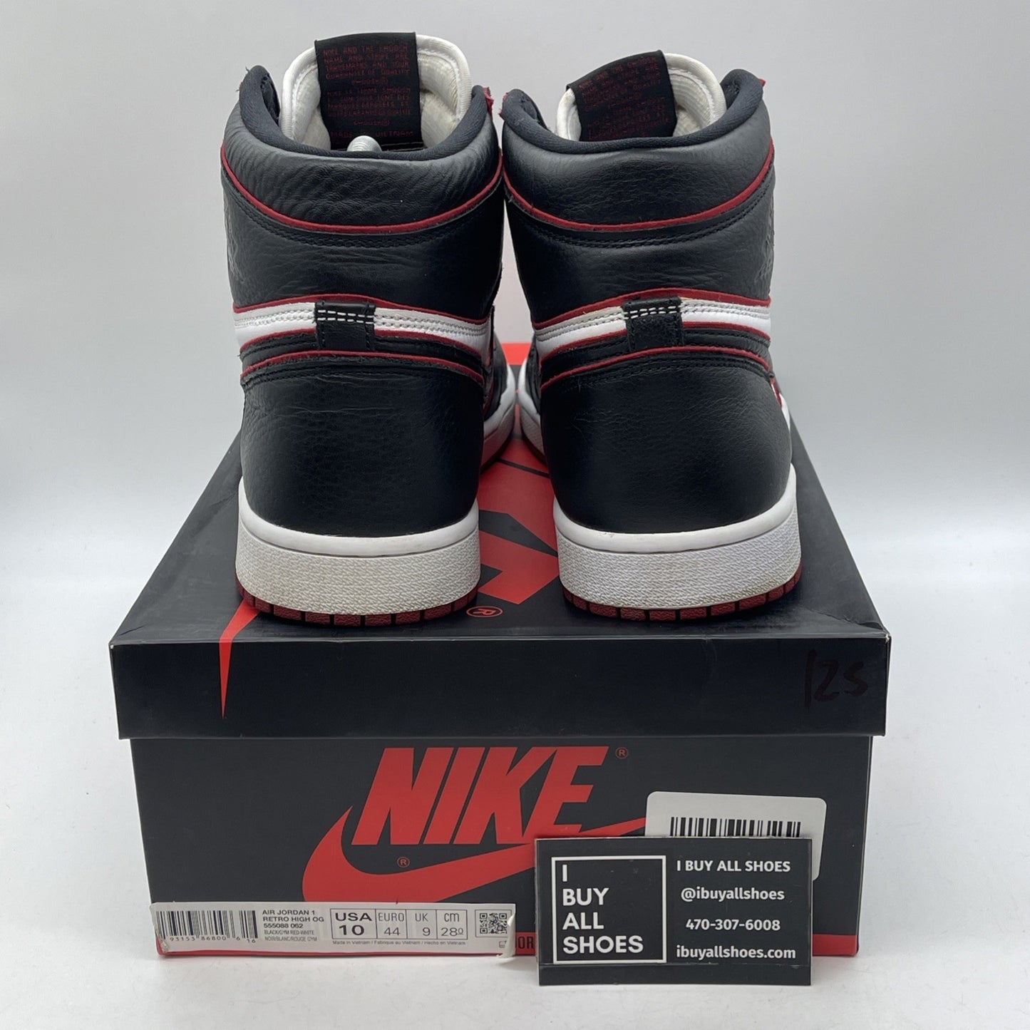 Size 10 - Jordan 1 Retro High OG Bloodline 2019 White Black (555088-062)