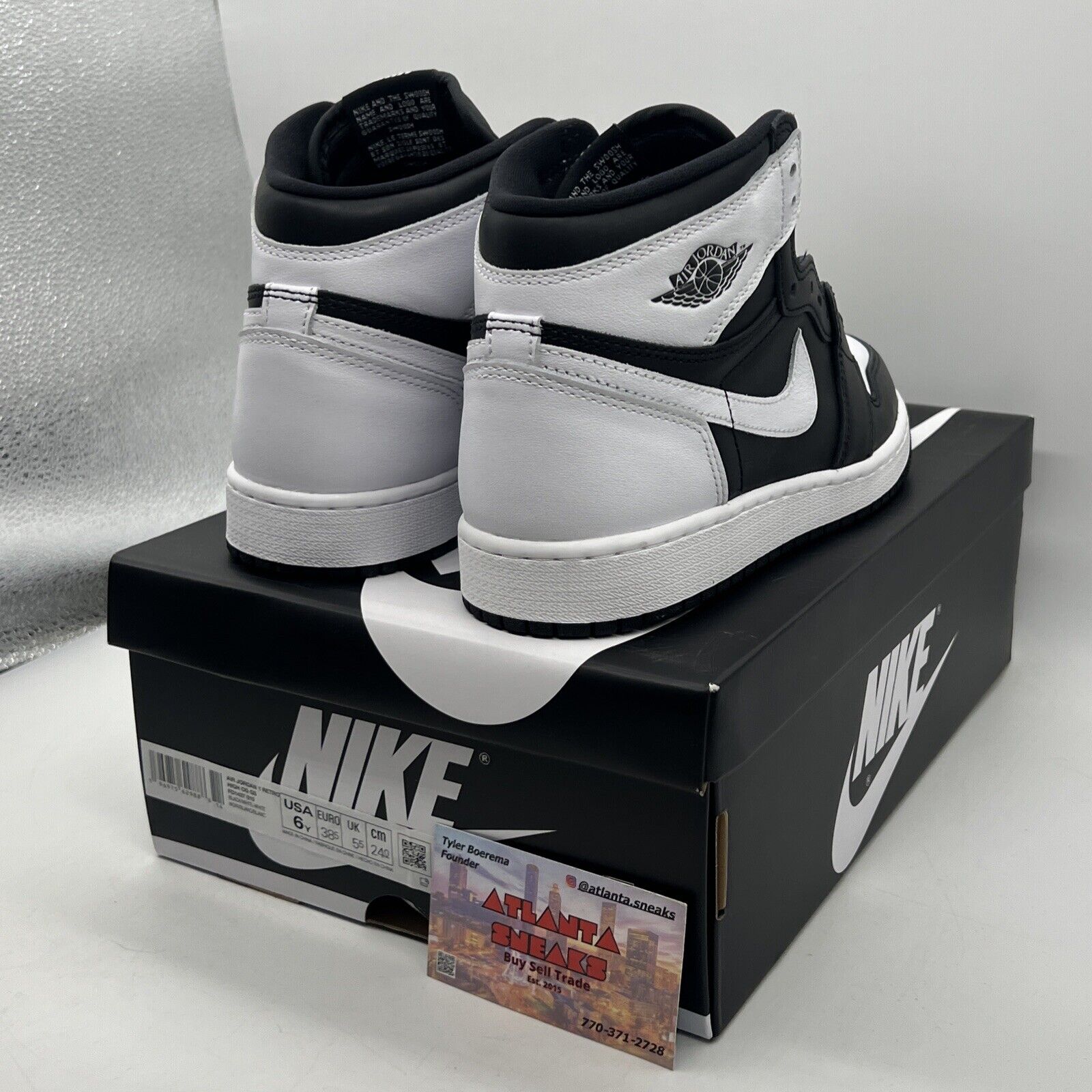 Size 6 (GS) - Jordan 1 OG High Black/White 2024 Leather (FD1437-010)