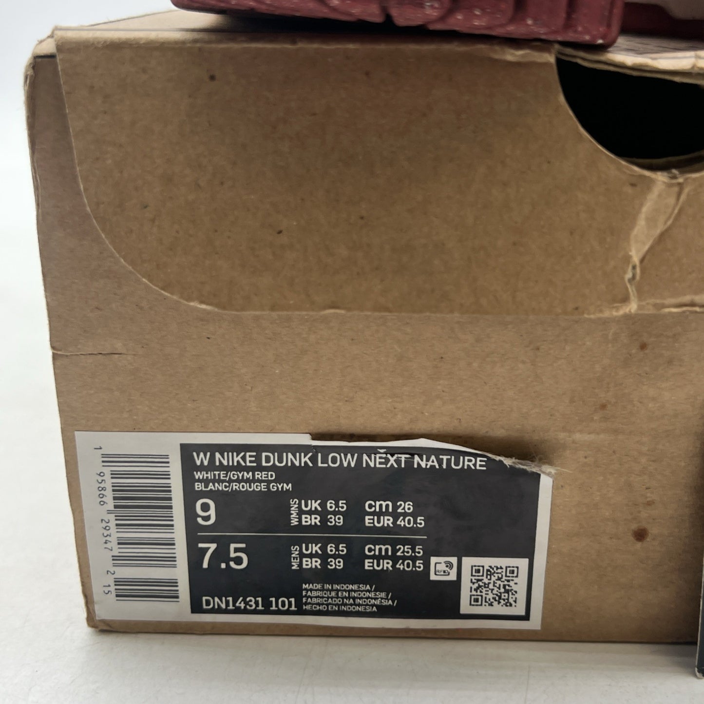Size 9 - Nike Dunk Low Next Nature Gym Red/White 2022 (DN1431-101)