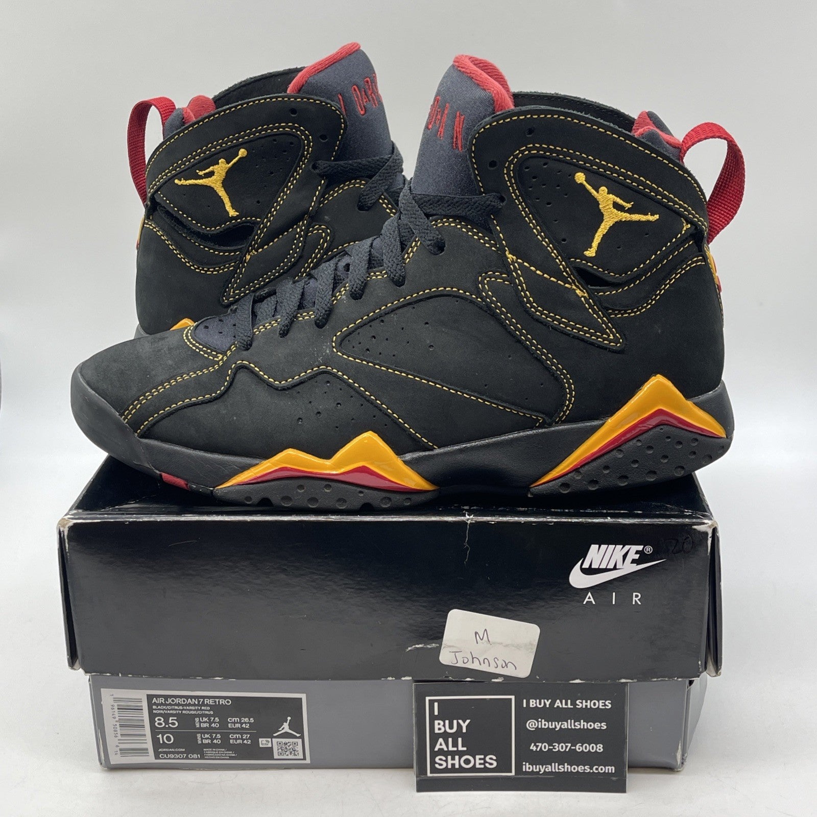 Size 8.5 - Jordan 7 Retro Citrus Black Yellow Black Suede (CU9307-081)