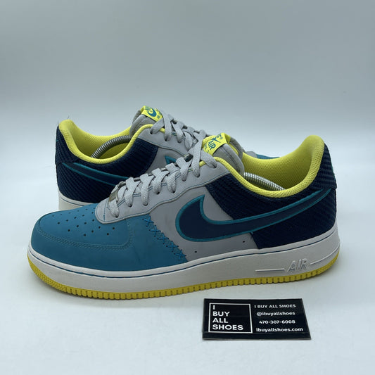 Size 12 - Nike Air Force 1 Low Grey Teal Blue Yellow Suede Leather (488298-039)
