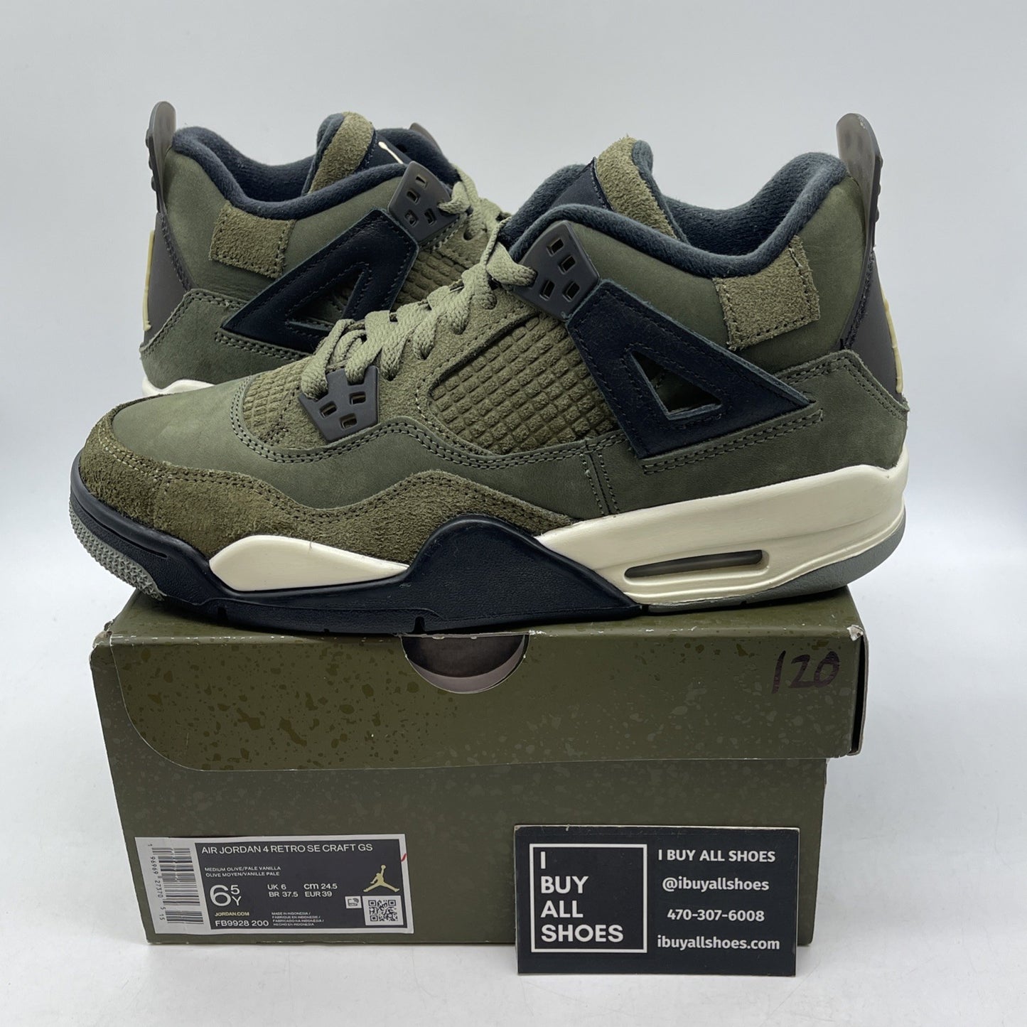 Size 6.5Y (GS) - Jordan 4 SE Retro Low Craft - Olive Black Suede (FB9928-200)