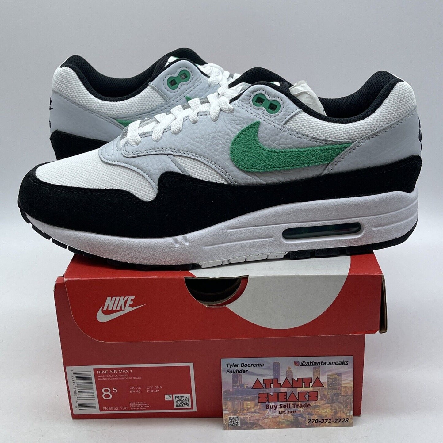 Size 8.5 - Nike Air Max 1 Low Stadium Green White Black Suede (FN6952-100)