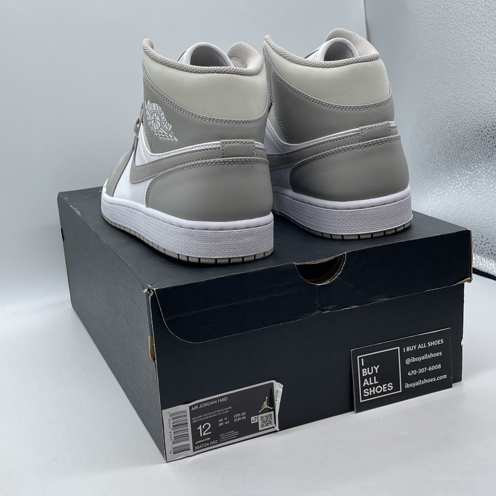 Size 12 - Air Jordan 1 Mid College Grey White Leather (554724-082)