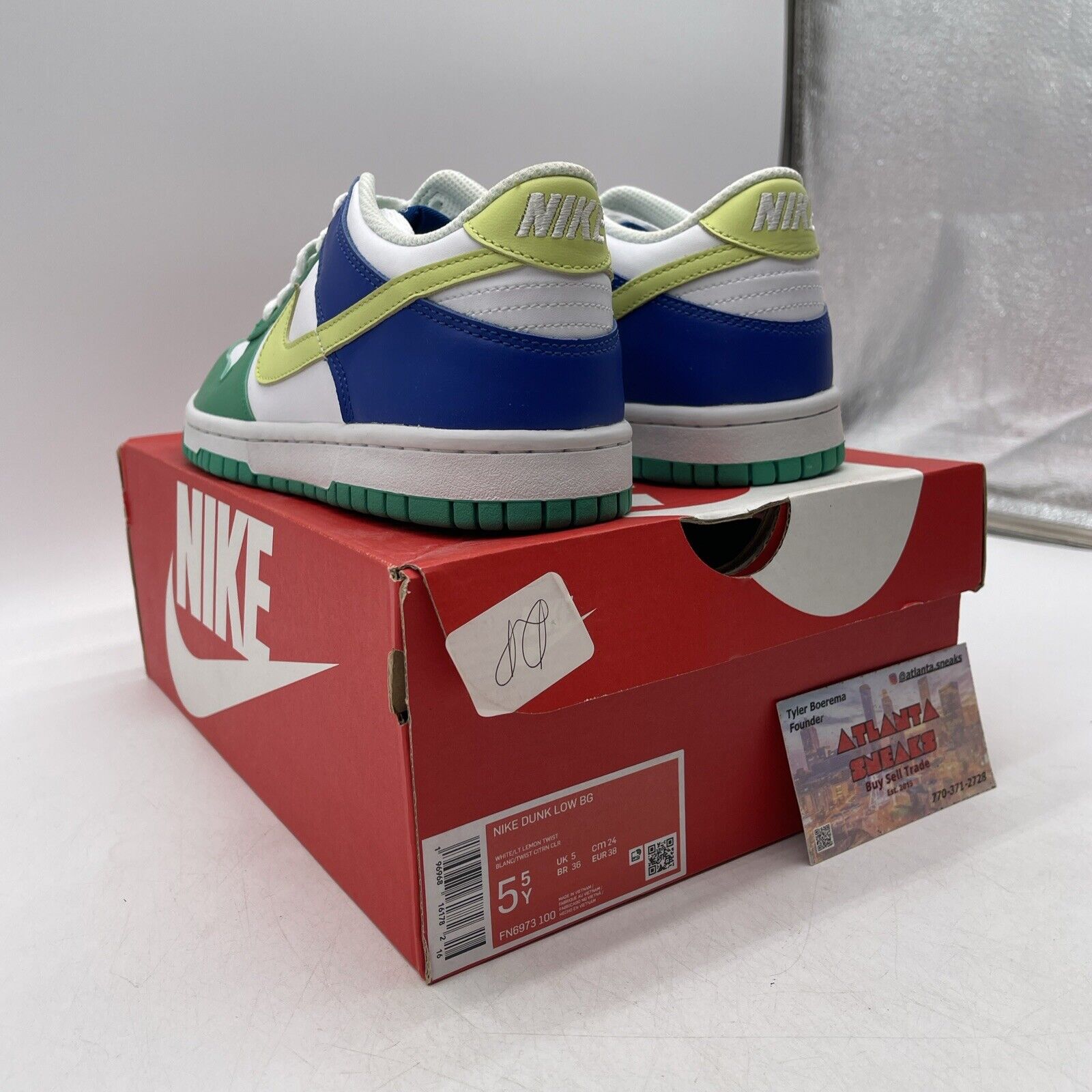 Size 5.5Y (GS) - Nike Dunk Low Stadium Green Royal 2023 Leather (FN6973-100)