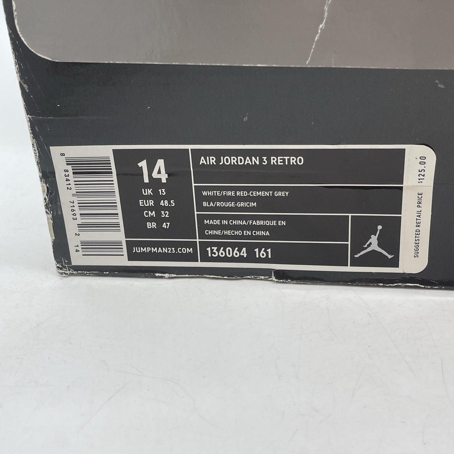 Size 14 - Air Jordan 3 Retro 2007 Fire Red White Grey Leather (136064-161)