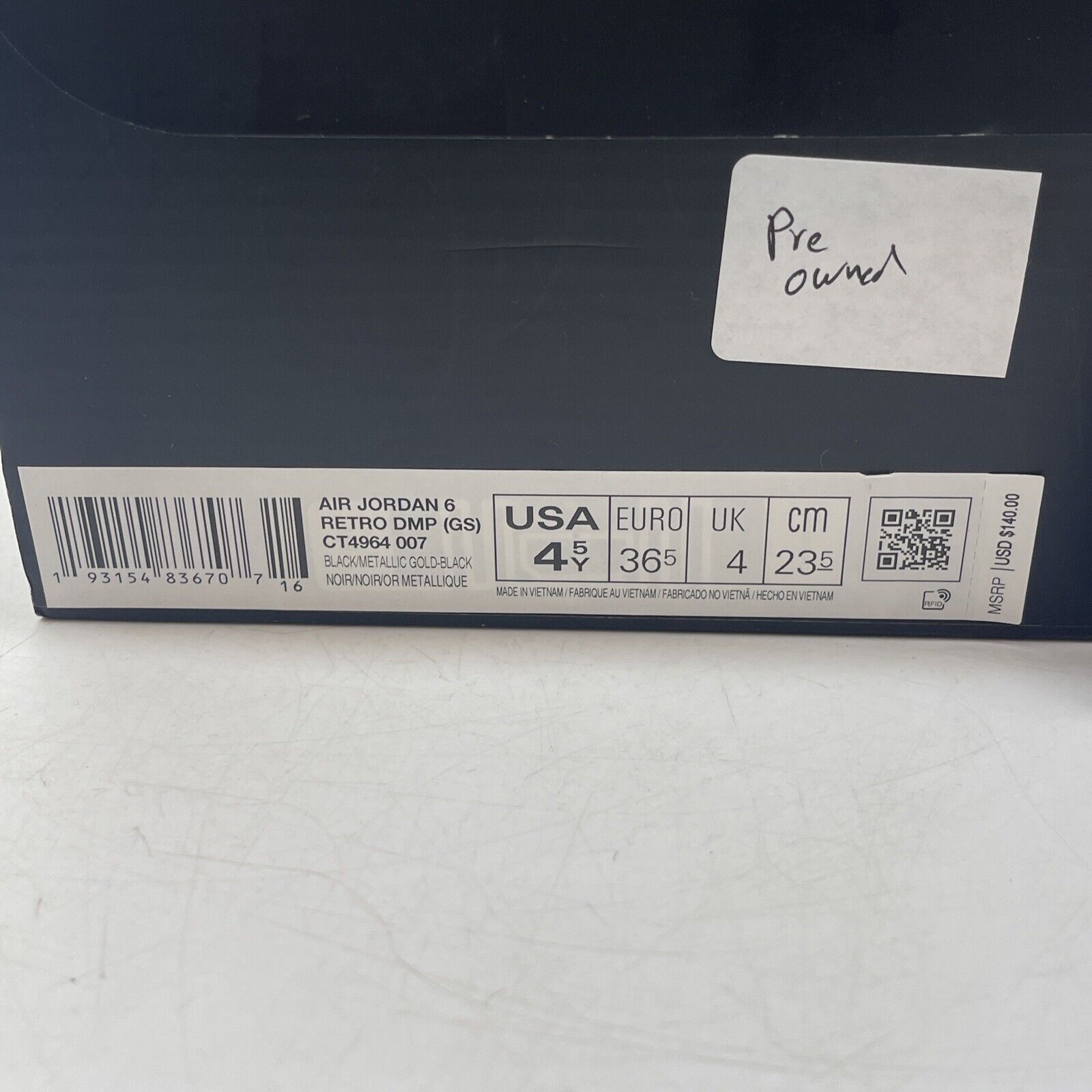 Size 4.5Y - Jordan 6 Retro Defining Moments 2020 Black Gold (CT4964-007)
