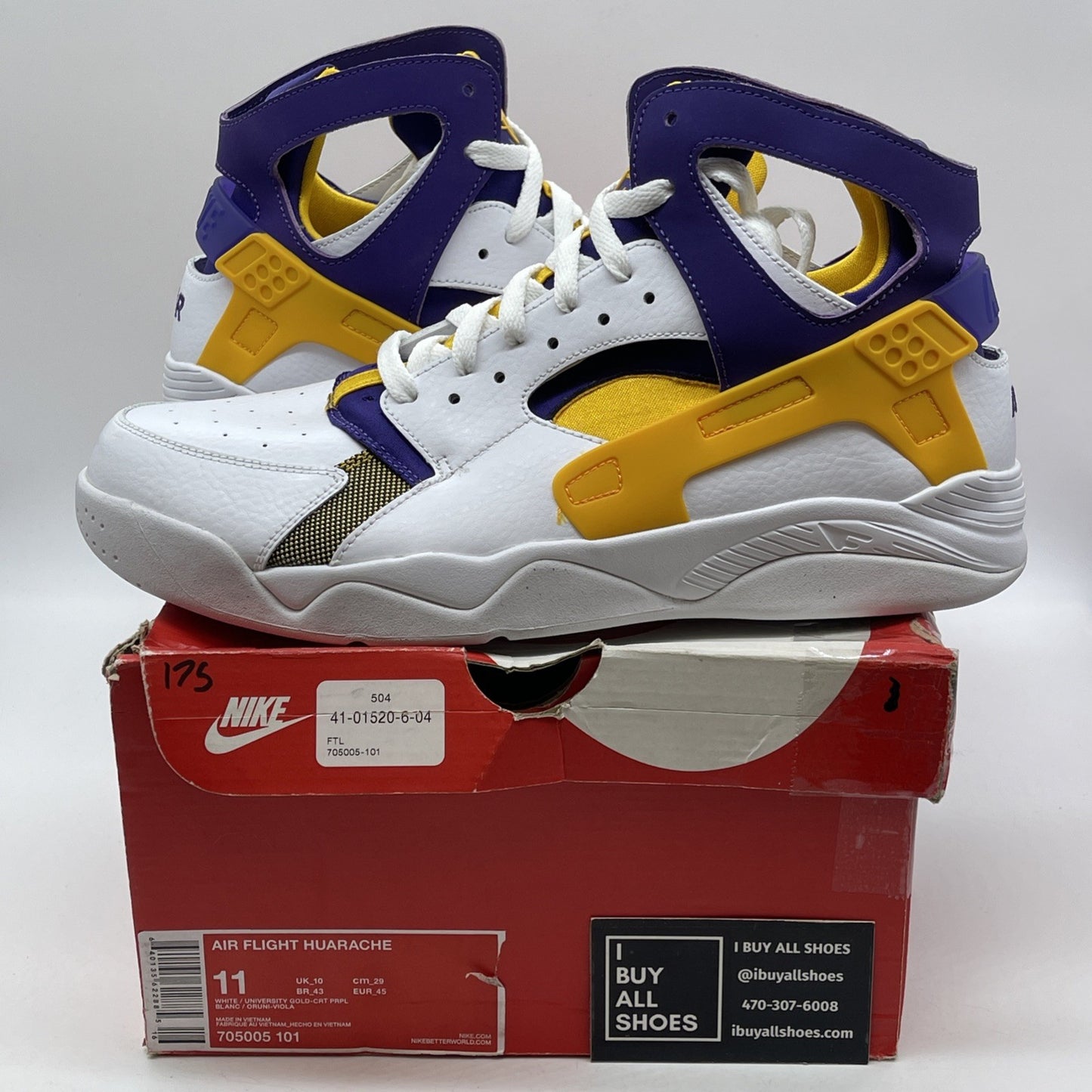 Size 11 - Nike Air Flight Huarache Lakers White Suede Leather (705005-101)