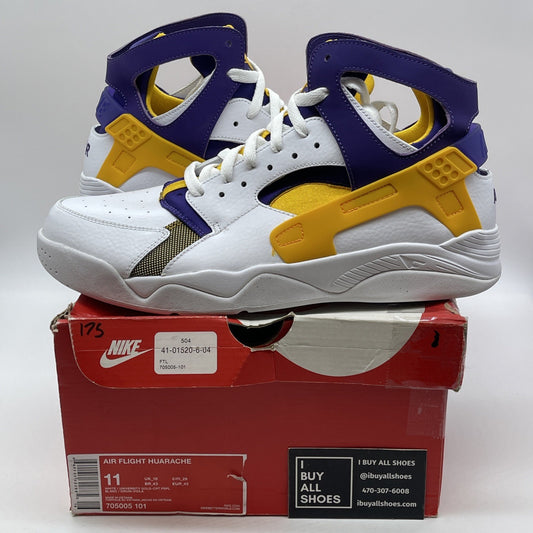 Size 11 - Nike Air Flight Huarache Lakers White Suede Leather (705005-101)