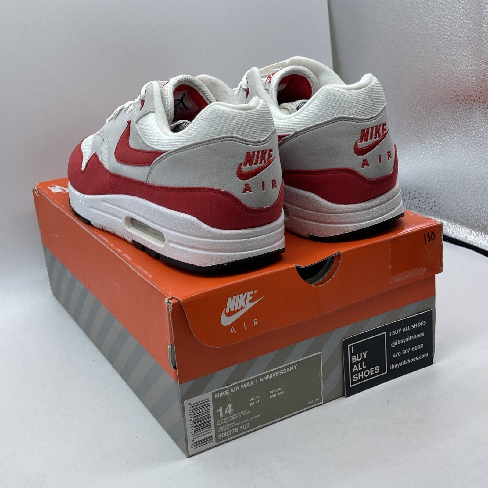 Size 14 - Nike Air Max 1 OG Anniversary 2017 Re-Release Red (908375-103)