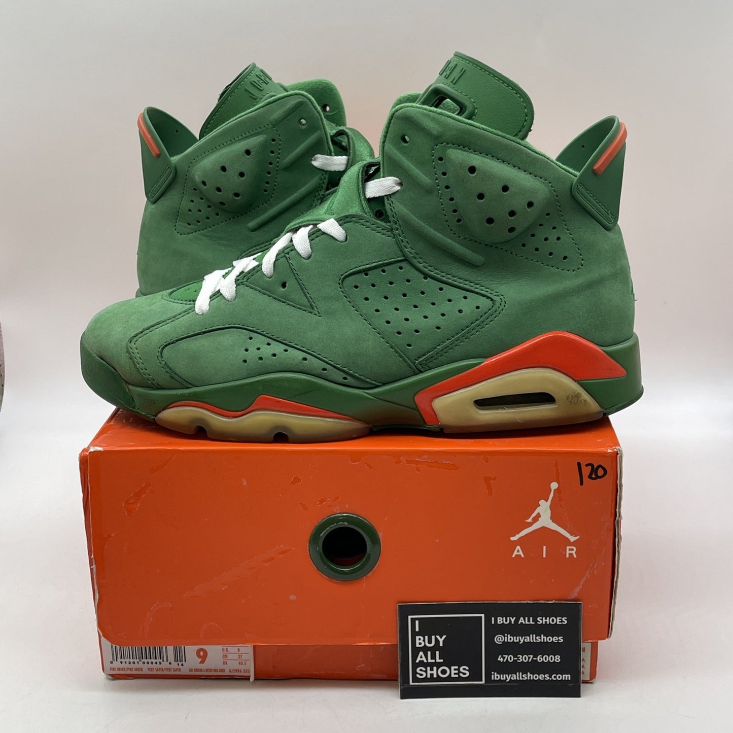Size 9 - Air Jordan 6 Retro NRG Green Suede Gatorade Orange (AJ5986-335)